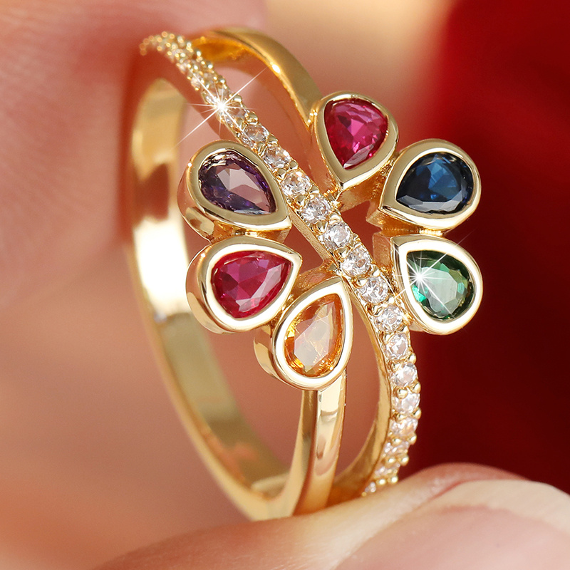 Boho Floral Cross Double Layer Ring with Synthetic Zirconia